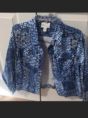 Tog Shop Navy and Light Blue Patchwork Print Jacket
